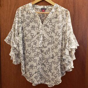 Vince Camuto Womens White Blouse With Black Floral Print Size Small